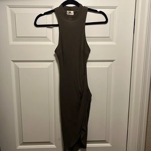 Olive green ribbed knit dress